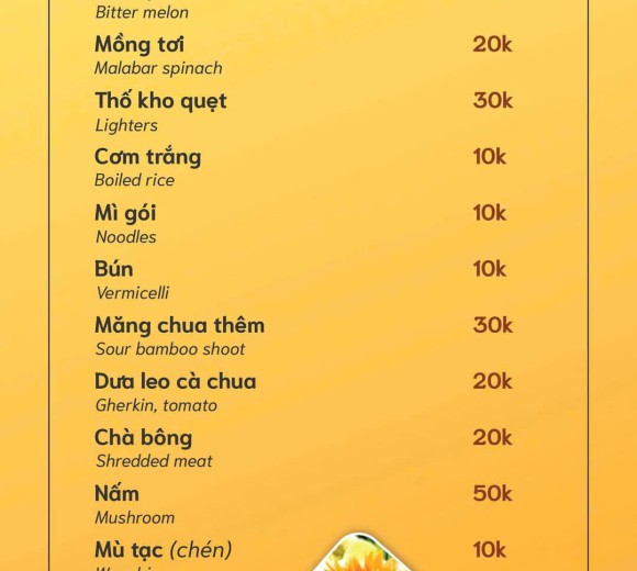 Thực đơn Món gọi thêm 