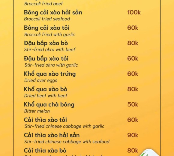 Thực đơn Rau xào 