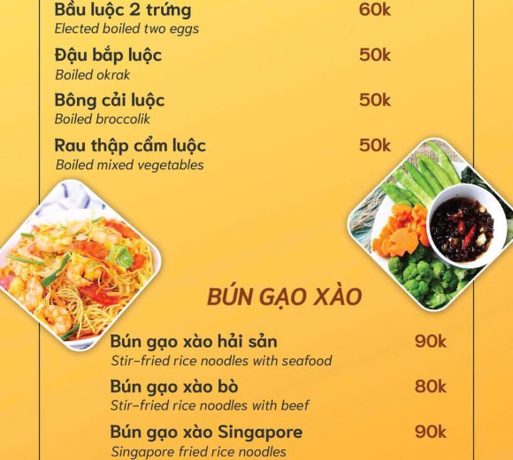 Thực đơn Rau luộc - Bún gạo xào 