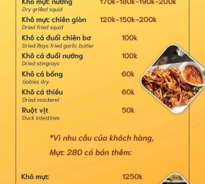 Thực đơn Khô mực - Khô cá nướng