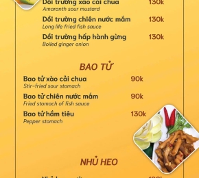 Thực đơn Dồi trường - Bao tử - Nhủ heo