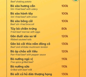 Thực đơn Bò
