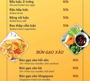 Thực đơn Rau luộc - Bún gạo xào