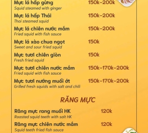 Thực đơn Mực tươi - Răng mực